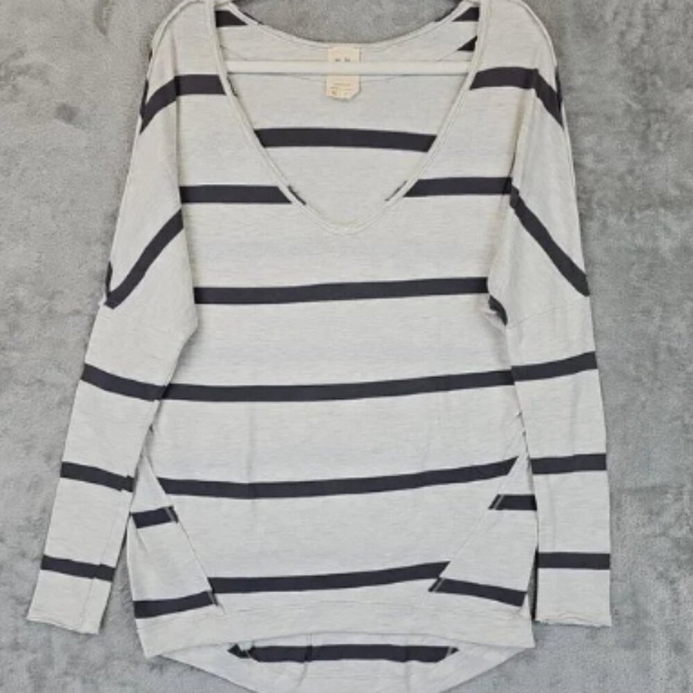 We The Free Upstate Striped Tee Womens Size XS Cream Gray Oversized Long Sleeve